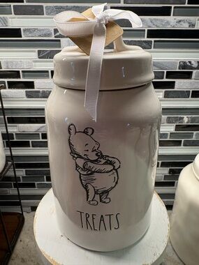 Rae Dunn Cream Ceramic 'TREATS' Canister with Winnie-the-Pooh Illustration